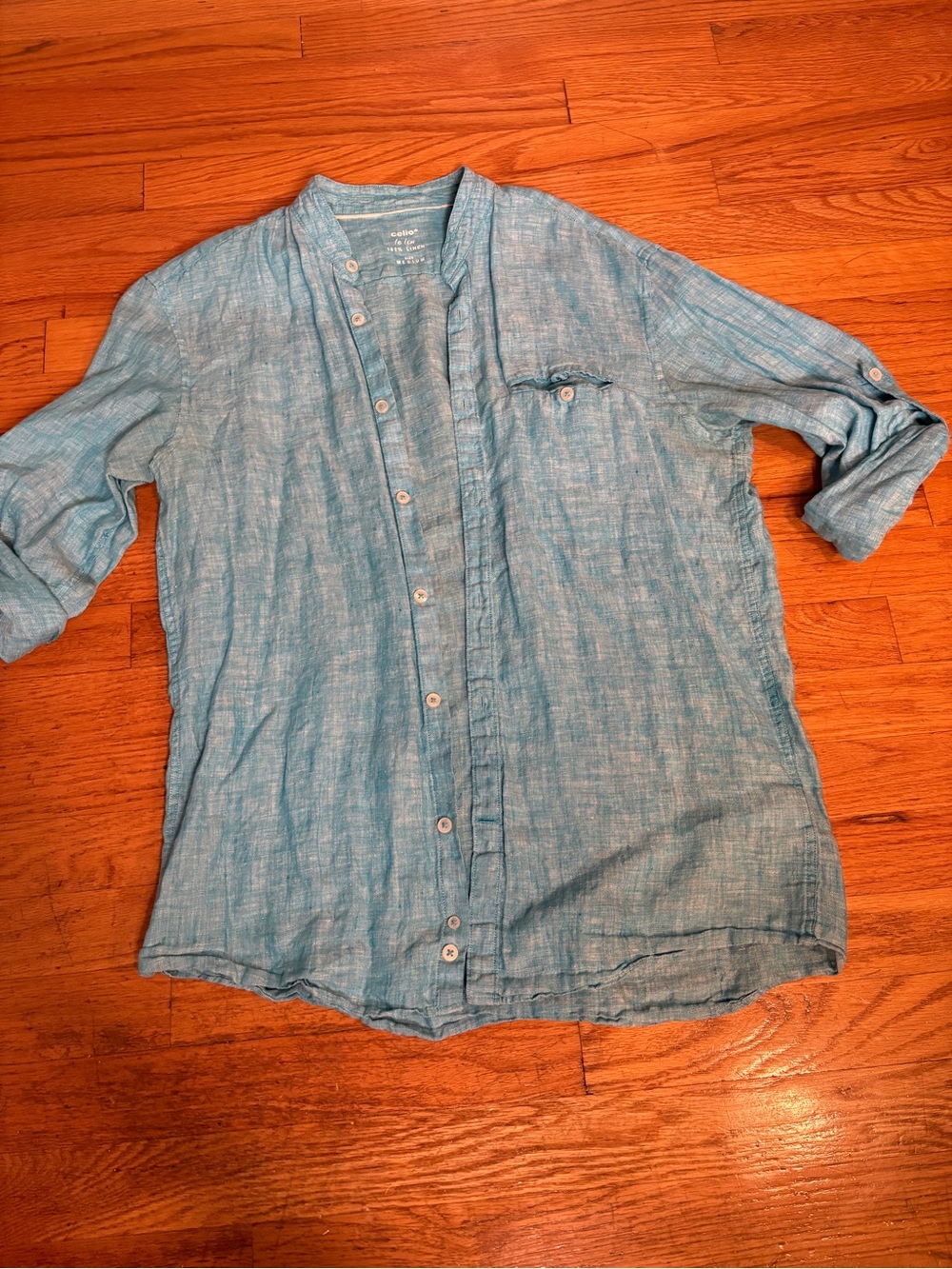 Men's Casual Light Blue Linen Button-Down Shirt